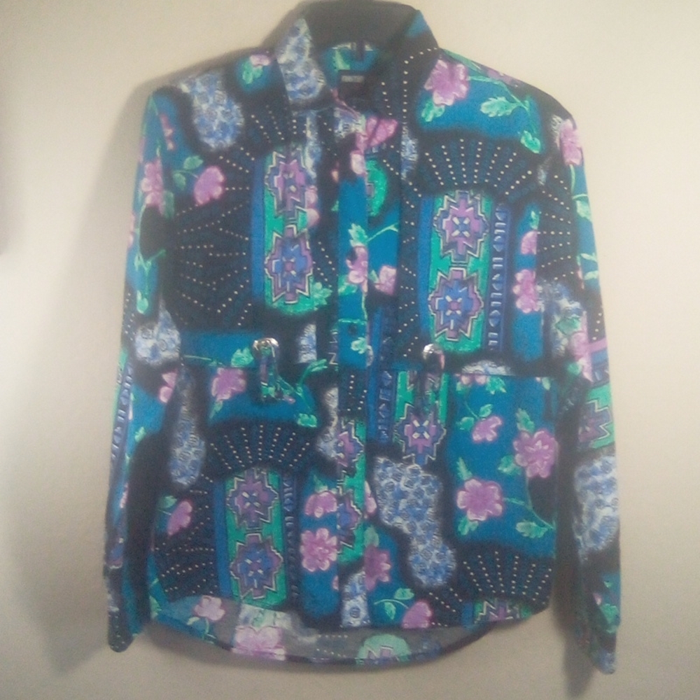 Vintage Frontier Series Western Aztec Southwestern Floral Top